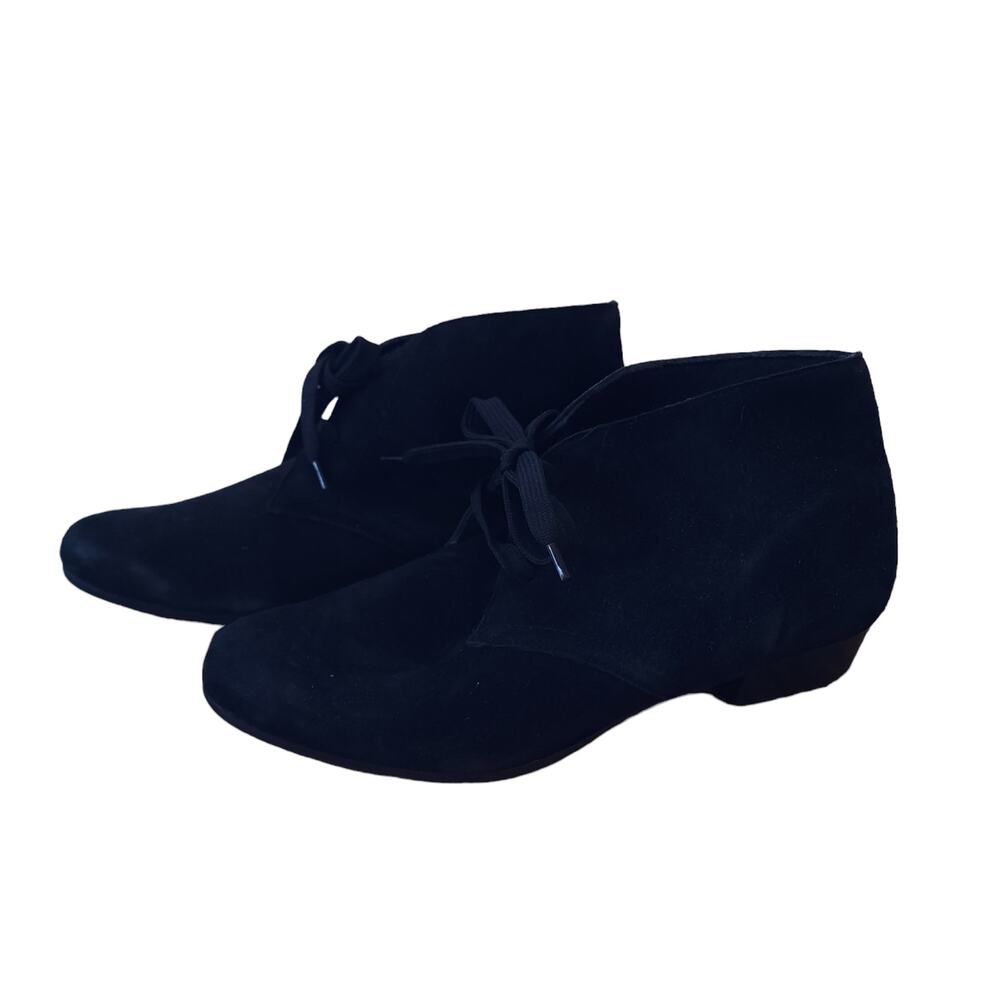 Munro Booties 8 Black Suede Leather Lace Up Stacked Heel Ankle Boots Shoes